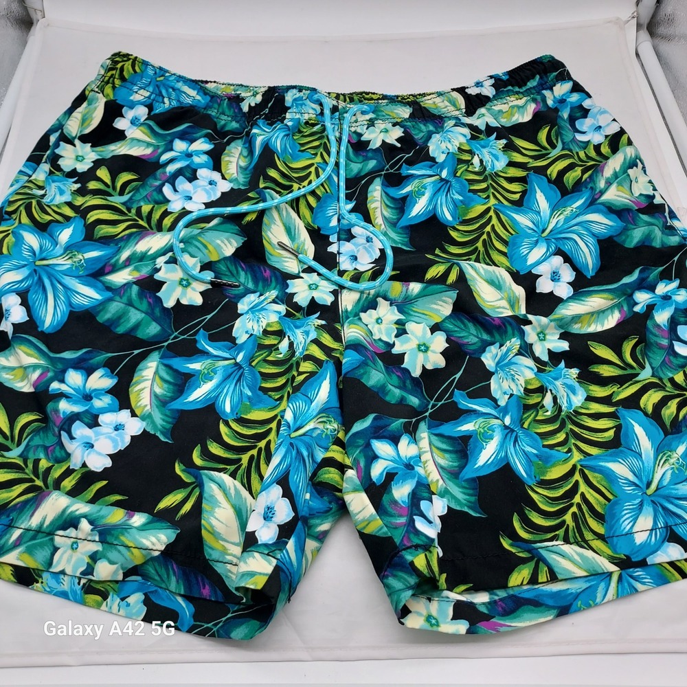 Tommy Bahama Naples Tropic Like Its Hot Swim Trunks Floral Black Blue Large NWT